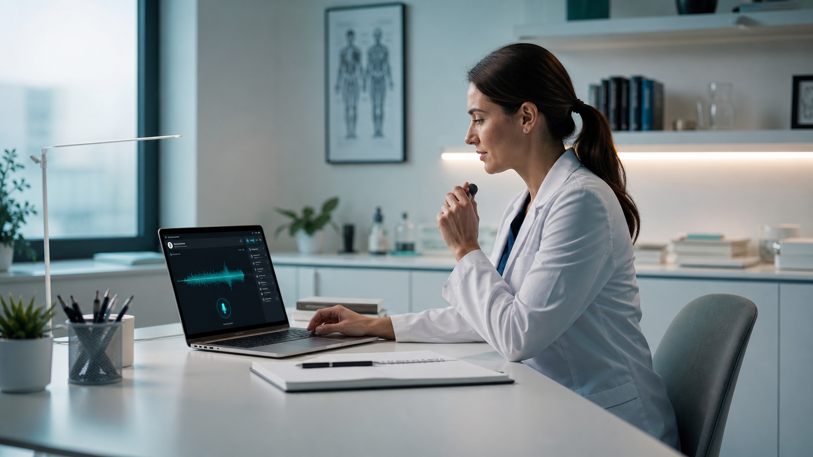 Professionnel de santé dictant des notes